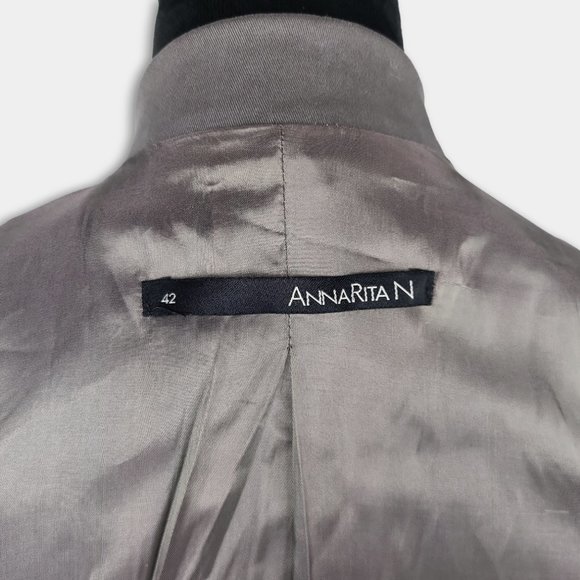 NWOT AnnaRita N Gray Olive Green Blazer Jacket Size 6 - Picture 10 of 12